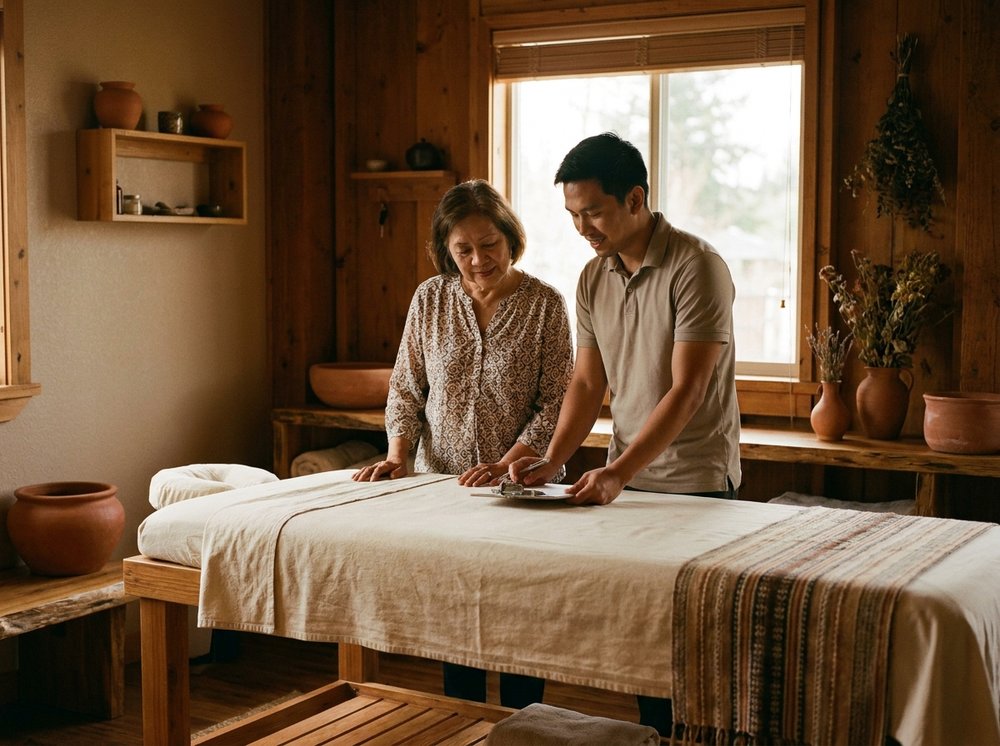 A PT and a manghihilot working together with a guest